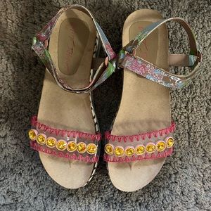 Betsey Johnson Open Toe Yellow Gem Fabric Sandal